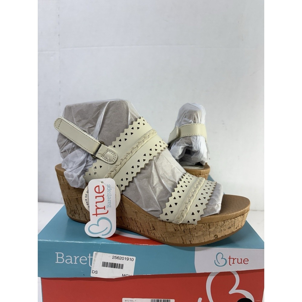 BareTraps Rene Cream Laser Cut Cork Wedge Sandals Slingback Faux Leather 10 M